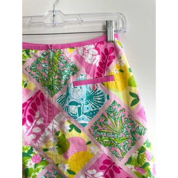 VTG Lilly Pultizer Patchwork Mini Skirt Womens 2 Floral Shells Y2K Beach - Picture 3 of 7